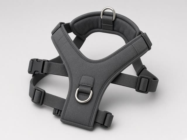 Harnais en Y gris anthracite rembourré pour grand chien, avec anneau métallique sur le poitrail et sur le dos